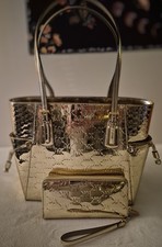 Michael Kors Gold Metallic Logo Medium Tote w...