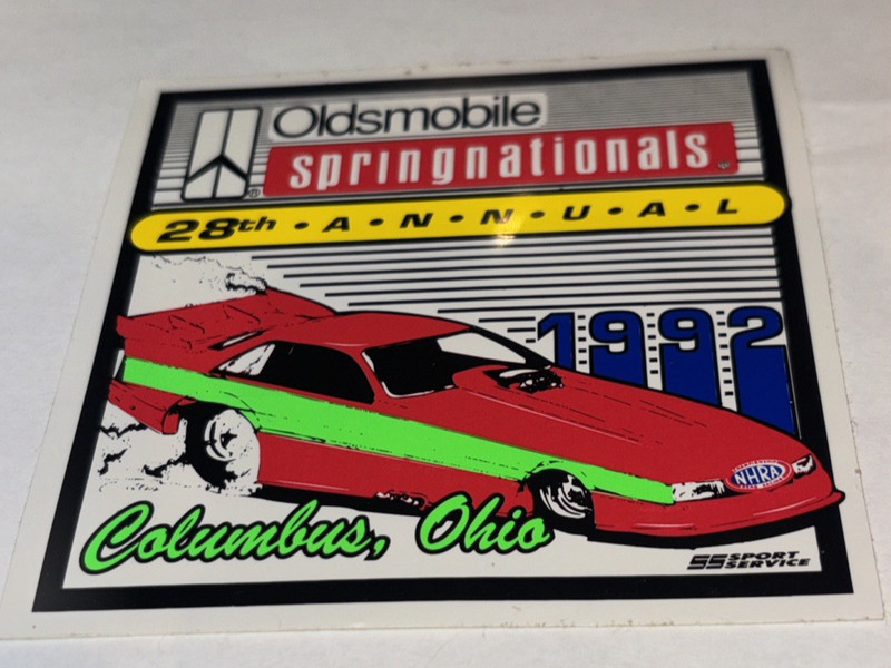 Vintage 1992 Oldsmobile Spring Nationals NHRA Drag Racing Sticker Columbus Ohio
