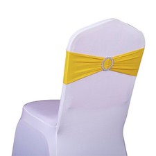 100PCS Stretch Wedding Yellow Chair Sashes Bands with Buckle Slider Sashes Bo...