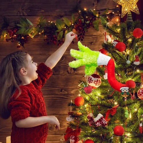 Furry Green Grinch Head Arm for Christmas Tree Topper Decorations Ornaments Gift - Picture 2 of 12