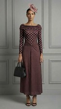 Ladies Brown Sky Blue Polka Dot Wedding  Cocktail Occasion Races Day Dress 10 12