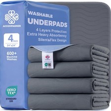 4 Pack Washable Waterproof Incontinence Bed Pads 24 x 24 Inch
