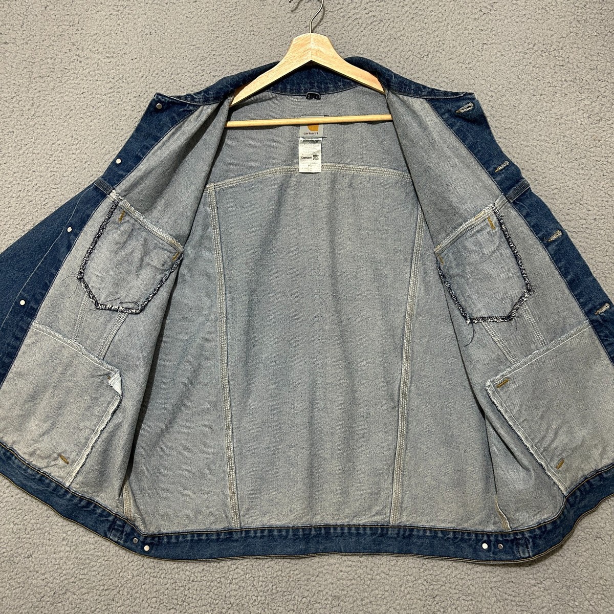 Vintage Y2K Carhartt Denim Trucker Jacket Men 2XLT Blue J12 DST