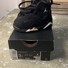 Jordan True Flight TD Baby Sneaker Black White Metallic Gold Size 3C