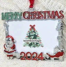 🎄2024 CHRISTMAS TREE ORNAMENT PHOTO PICTURE FRAME HANGER SANTA CLAUS SLEIGH 2x3