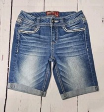 ARIZONA GIRLS 10 DISTRESSED CUFFED ADJUSTABLE STRETCH BERMUDA GEM JEAN SHORTS