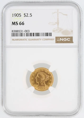 1905 LIberty Head Quarter Eagle NGC MS66 $2.5 Philadelphia Minted Gold Coin