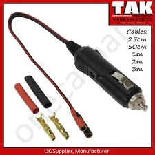 Car Cigarette Lighter Power Socket Male Plug with Leads & Connectors 25cm to 3m
