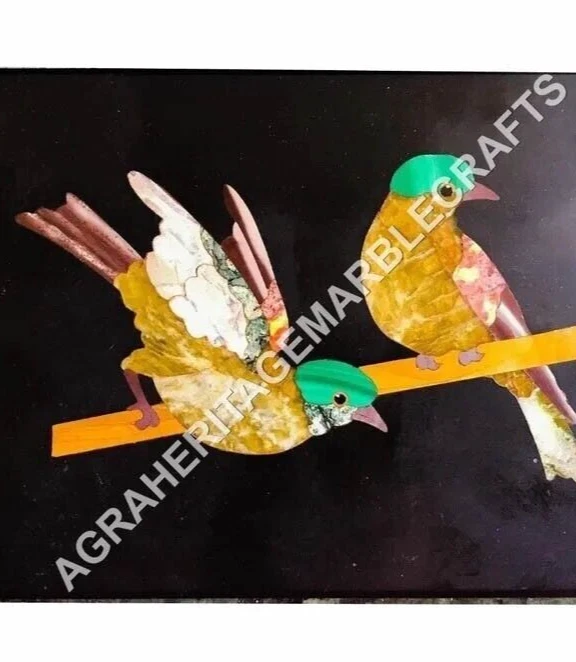 18"x12" Black Marble Coffee Center Outdoor Table Top Bird Inlay Patio Decor E497 - Image 4 of 4