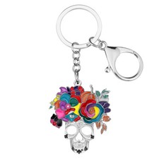 Enamel Alloy Halloween Flower Skull Keychain Key Chains Novelty Women Jewelry