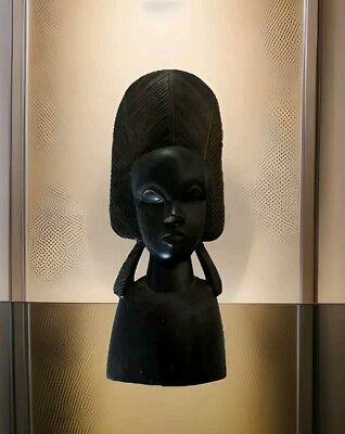 Vtg African IronWood Woman Tanganyika Ebony Hand Carved Goddess Bust 10''  Nice!