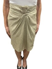 Elie Tahari Tan Y2K Vintage Perforated Leather Abigail Mini Paperbag Skirt 0