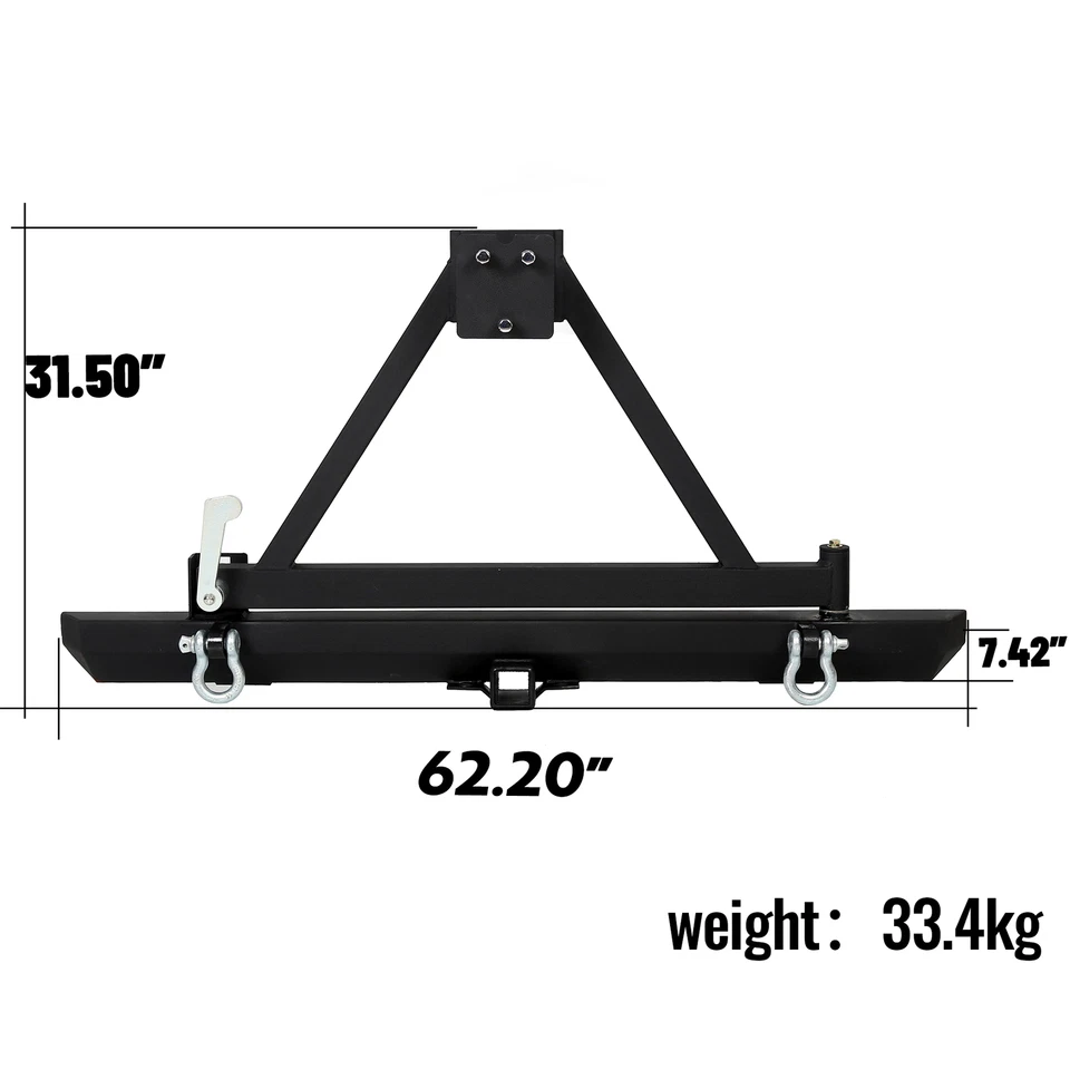 Parachoques trasero negro para Jeep Wrangler TJ YJ 1987-2006 con portador de neumáticos y anillo en D Foto 3 de 4