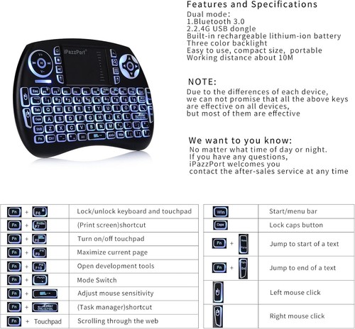 Mini Wireless Backlit Keyboard Touchpad 2.4G Bluetooth Rechargeable for TV PC - Picture 7 of 9