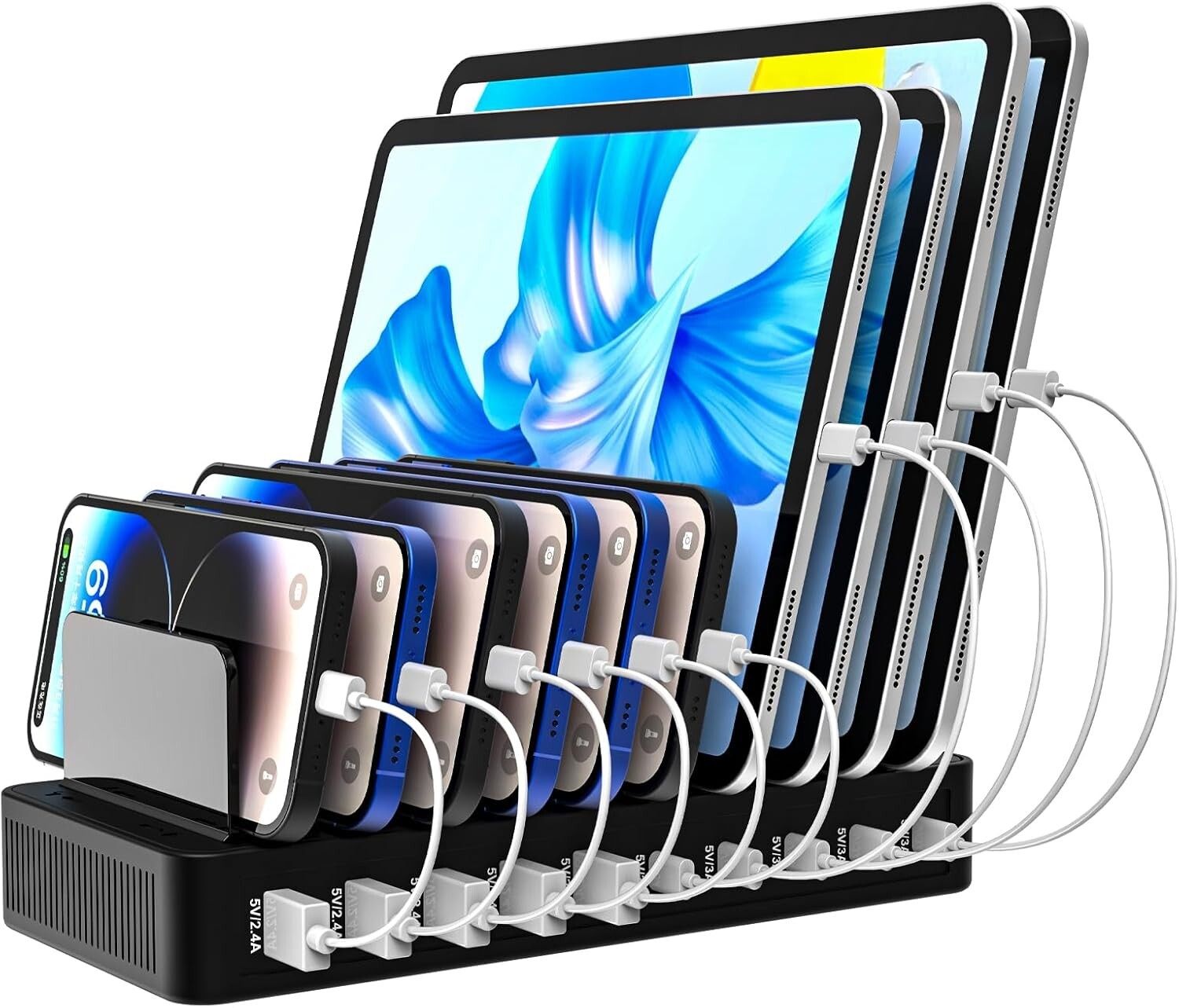 100W 10-Port USB Charging Station with Type-C 3A and Adjustable Dividers-image