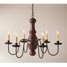 Maple Glenn 6 Arm Chandelier in Americana Dark Red. Country Chandelier Lighting