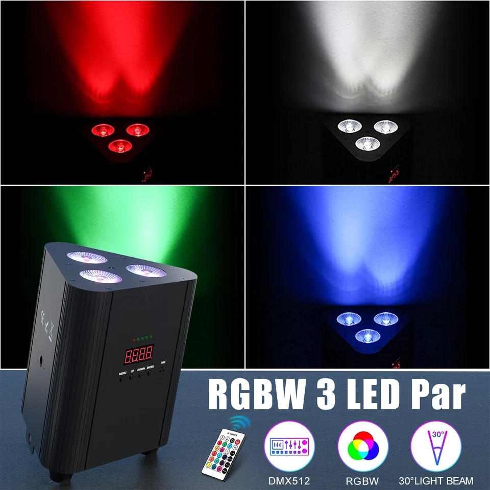 4× Rechargeable Triangle Par Light 4 IN 1 RGBW 4/6/8 CH Party Disco Show &Bag - Image 3 of 4