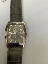 Guess Steel Untested Project Men’s Tank Watch Silver Gray Leather Brand New