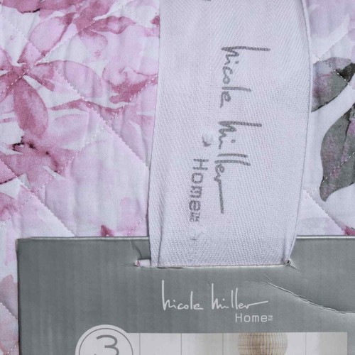 Nicole Miller Home 3 Piece Quilt Set Full/Queen w Shams Floral Print 100% Cotton - Picture 9 of 12