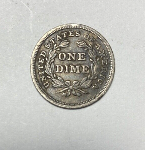 Moneda de diez centavos libertad sentada 1838 sin cortinas original XF Major Die Break - Imagen 4 de 4