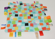 Bright Starts Taggies Security Teething Blanket Aqua Blue w/ Squares 12  Lovey