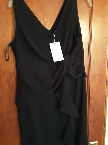 FQA Long Black Evening Gown Formal Dress Sleeveless Layered Black Size L New - Picture 2 of 9