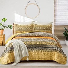 WONGS Boho Bedding Quilt Set Queen King Size All Season Bedspread for Bedroom