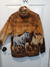 Vintage Trail Crest Full Zip Soft Fleece Jacket Horse Print Horses Size S
