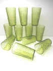 11 Anchor Hocking Tahiti Avocado Green Tumblers Vintage Bamboo Party Glasses Lot
