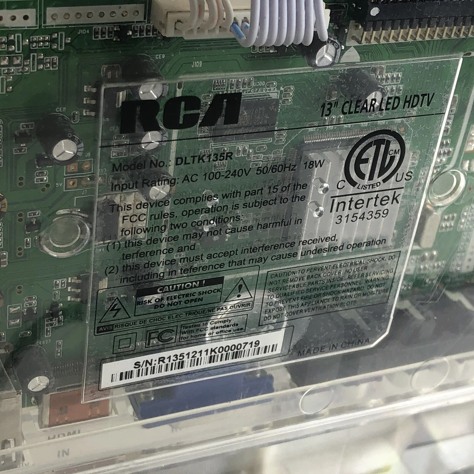 RCA 13" Prison Clear LCD TV Model DLTK135R See Through Tested - Working - Image 4 of 4