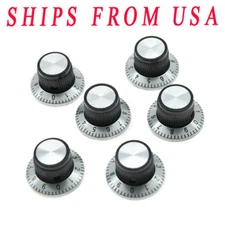 KAISH 6pcs Vintage Guitar Top Hat AMP Knob Effect Pedal Knobs Black/Chrome