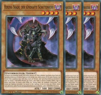 yugioh 3x Herzog Shade, der sündhafte Schattenherr SR06-DE003 COMMON DEUTSCH