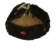 Soviet WW2 reproduction winter hat Tan wool fabric with Dark Brown Fur Size 58