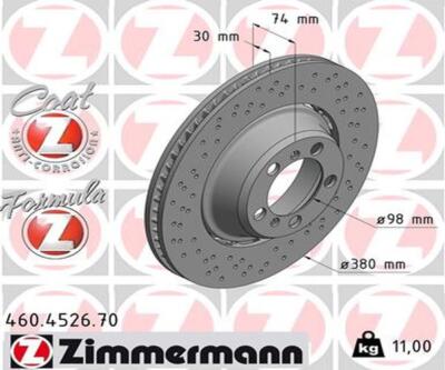ZIMMERMANN Bremsscheibe belüftet hinten links passend für Porsche 911 991