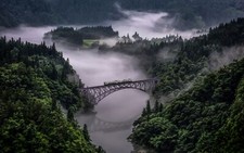 Landscape nature train bridge forest mist reflection Custom Gaming Mat Desk