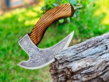 Hand Forged Pizza Cutter Axe , Wooden Handle & Leather Cover ULLU Knife Tools,