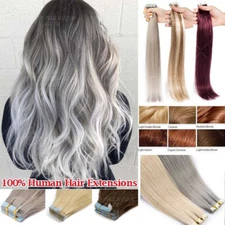 Russian 100% Remy Tape In Skin Weft Human Hair Extensions Full Head THICK 100PCS
