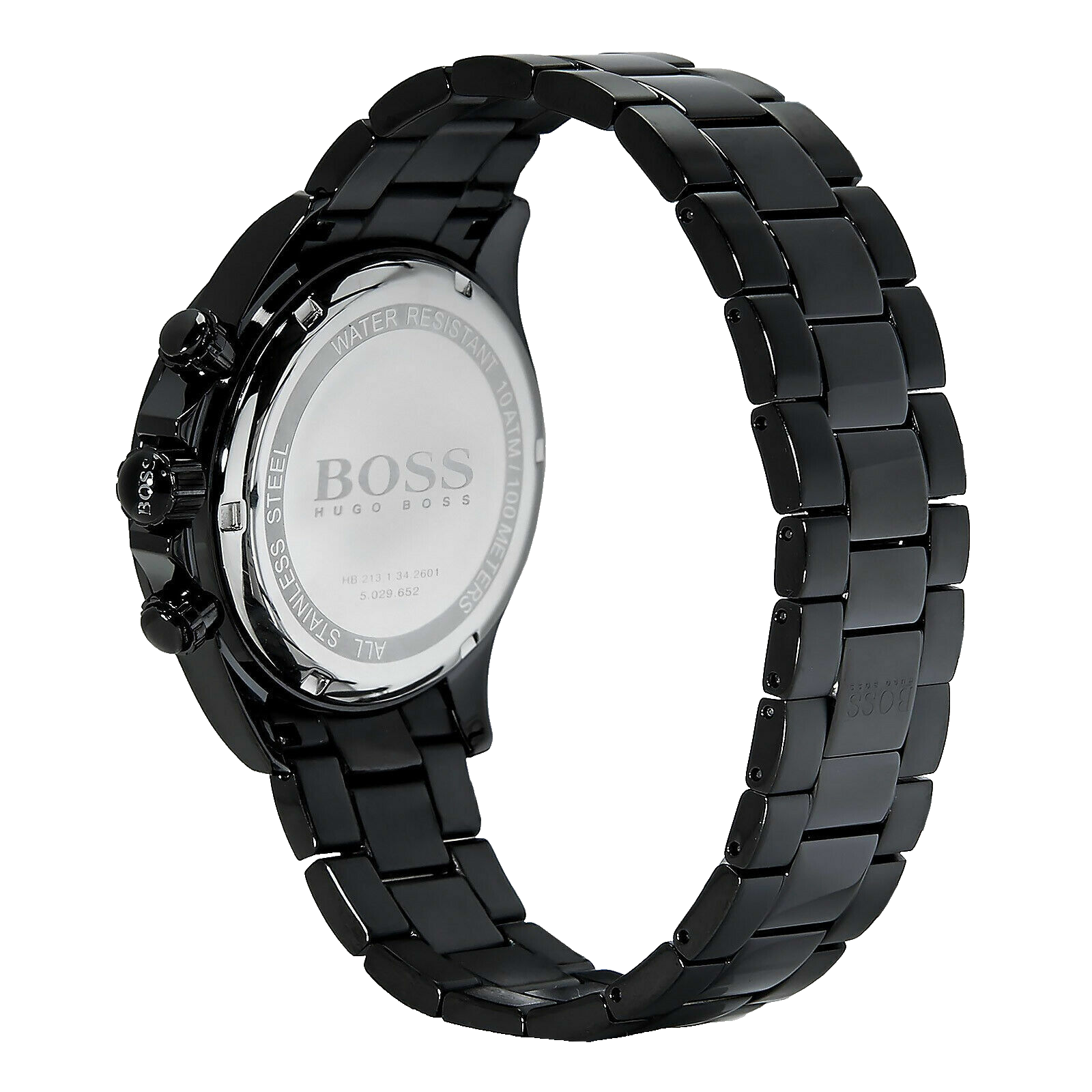 ✓ HUGO BOSS Men Chronograph Watch Black Dial Stainless Steel Link 