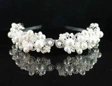 FLOWER PEARL AUSTRIAN RHINESTONE CRYSTAL TIARA HEADBAND BRIDAL WEDDING H1865