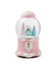 New Holiday Lane Sugar Plum Pink And White Gumball Musical Water Globe