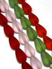 SALE 4 strand LOT cultured sea glass teardrop beads green red pink orange 16mm