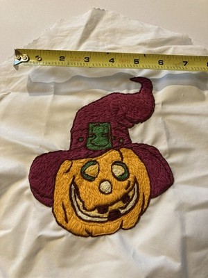 35. Handmade Embroidered Patch. Halloween Pumpkin. 7x8 Multicolored