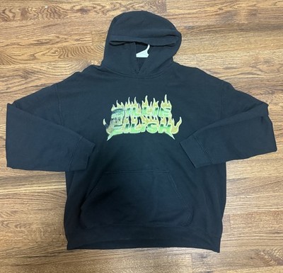 Official Billie Eilish Airbrush Flames Hoodie - Black/Neon - Size L
