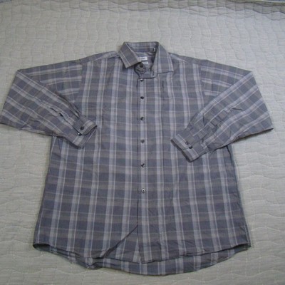 Calvin Klein Shirt Mens Large Gray Plaid Long Sleeve Button Front Cotton