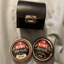 Vintage Travel Shoe Shine Kit  Leather Case Made in England Lot