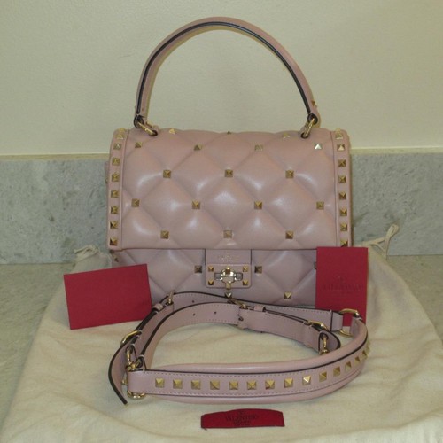 Valentino Garavani Pink Candystud Rockstud Medium Top Handle Stap Leather Bag