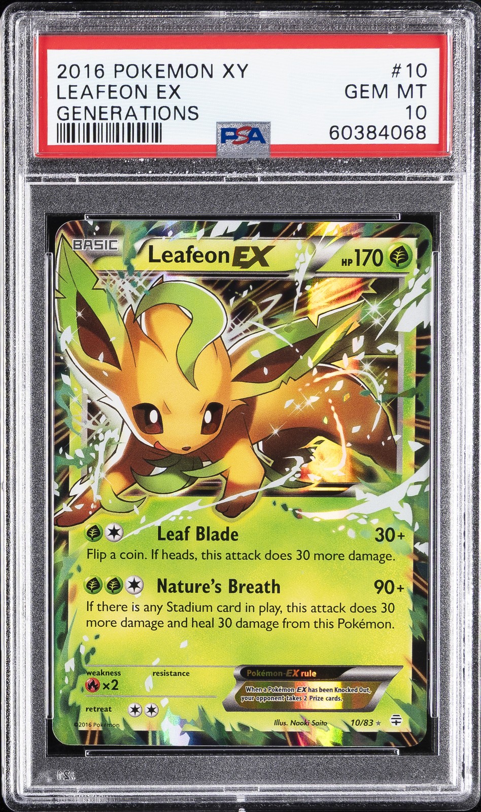 2016 POKEMON XY GENERATIONS #10 LEAFEON EX PSA 10