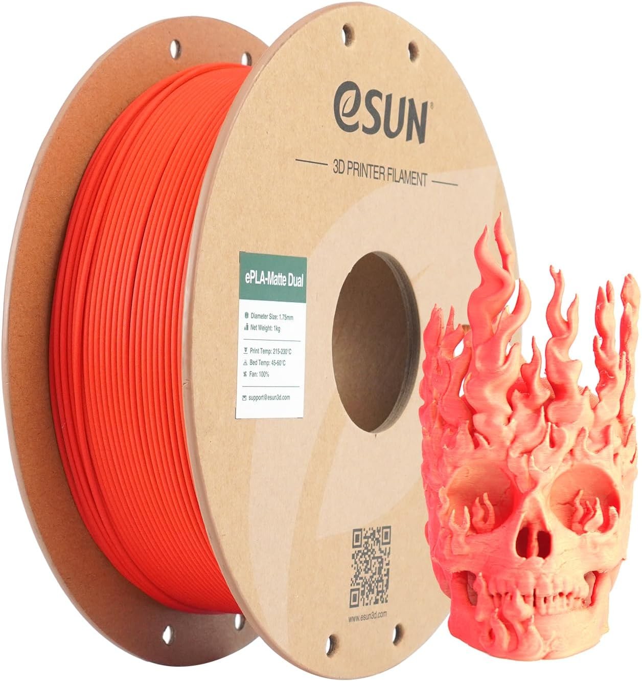 eSUN Matte PLA Dual Colour Filament, Rot Gelb, 1KG, 1.75mm, 3D Drucker Spule