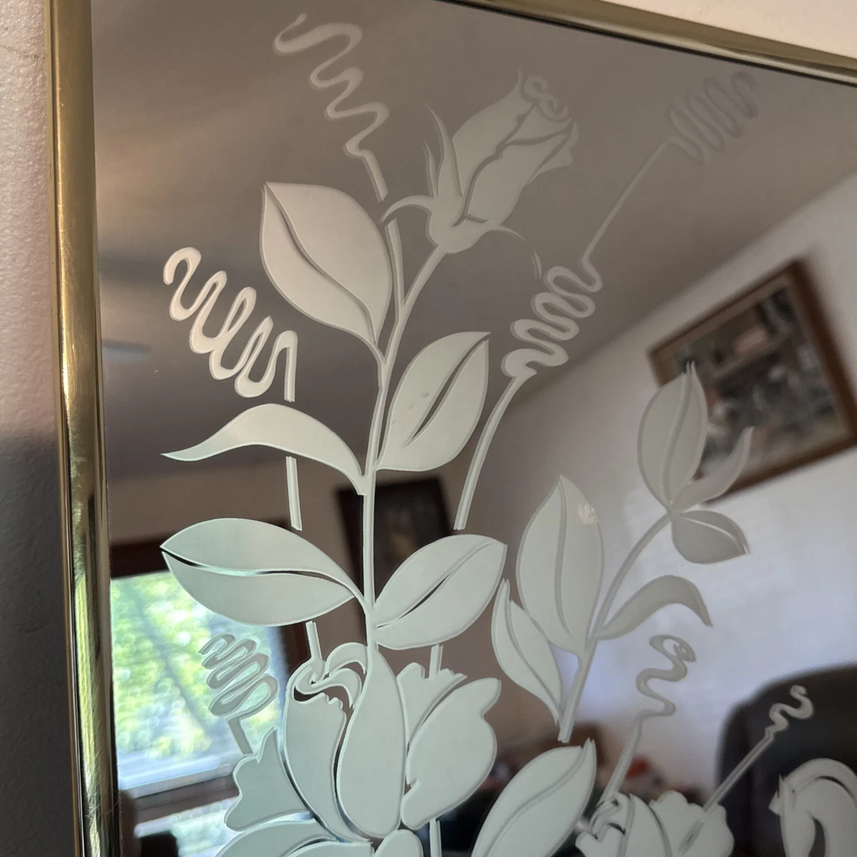 Vtg Etched Mirror Wall Art Horse, Floral Vase Gold Frame Hollywood Regency 16x20
