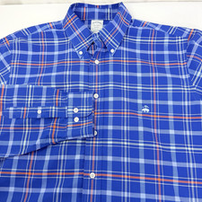 Brooks Brothers Men's Large Regent Button Down Oxford Plaid Shirt Blue White